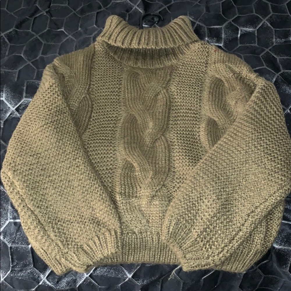 Drop Shoulder Cable Knit Turtleneck Chunky Sweater
